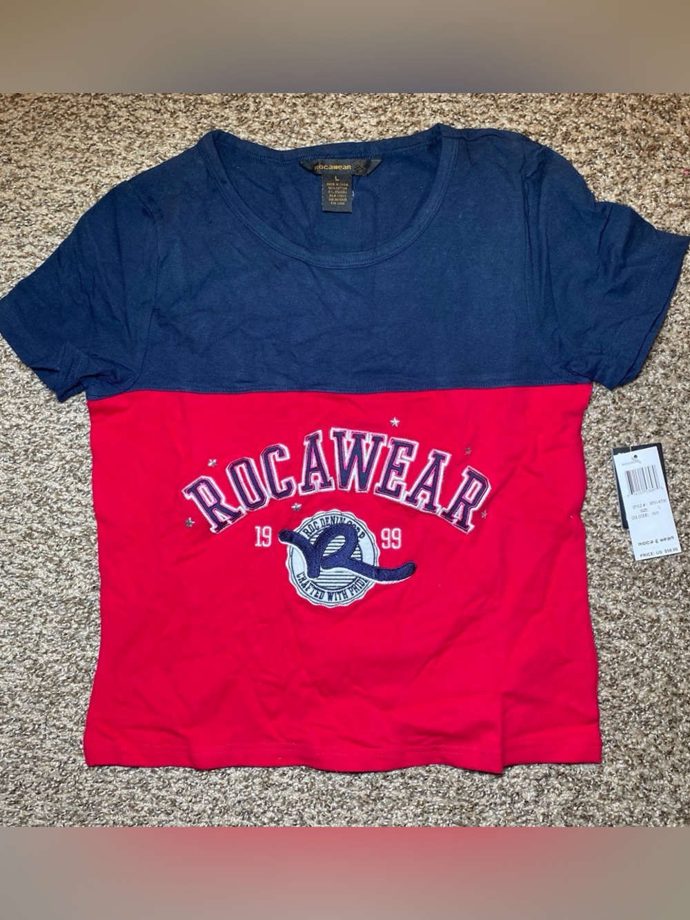 Rocawear Colorblock Tee in Navy & Red